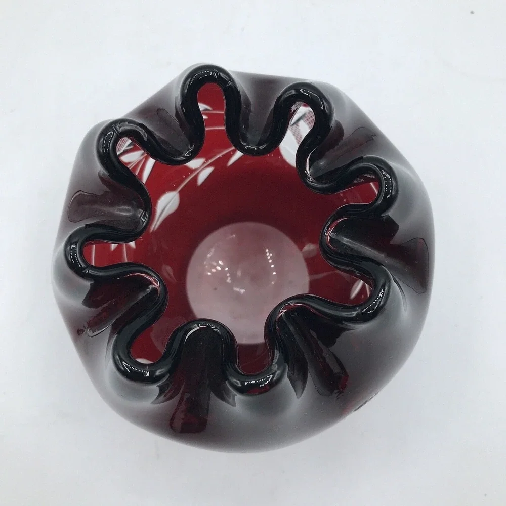 Ruby Red Cut to Clear Rose Bowl Ruffle Edge - Picture 4 of 7